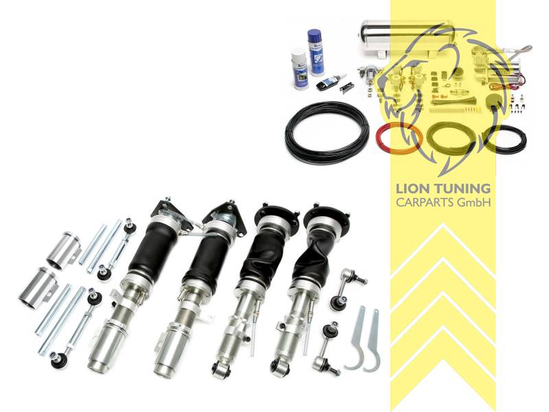 Nur passend für Modelle deren Federteller im OEM abnehmbar ist. Entsprechende Modifikation notwendig bei Modellen deren vorderes Federbein einen fest angeschweißten Federteller im Original haben., 11,5L Tank chrom / ViAir Kompressor chrom, fest, weiss, Federbeine werden mit zwei unterschiedlichen Dämpferaufnahmen angeliefert Ø 51,5mm oder 55mm, nicht passend für GT2 und GT3 Modelle, Stahl verzinkt, Eintragungspflichtig / Teilegutachten wird nach Kauf spezifisch ausgestellt